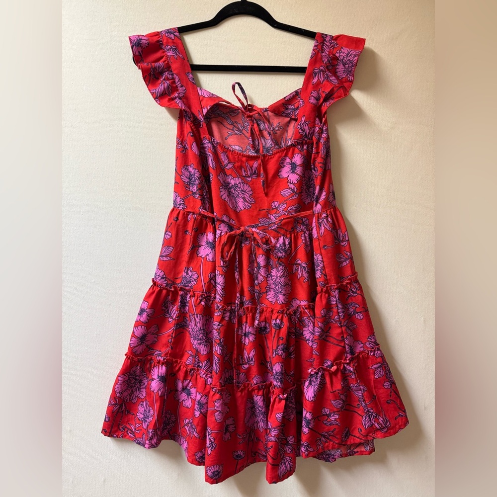 BOG Collective Square Neck Ruffle Tiered Mini Dress Large - Picture 2 of 3